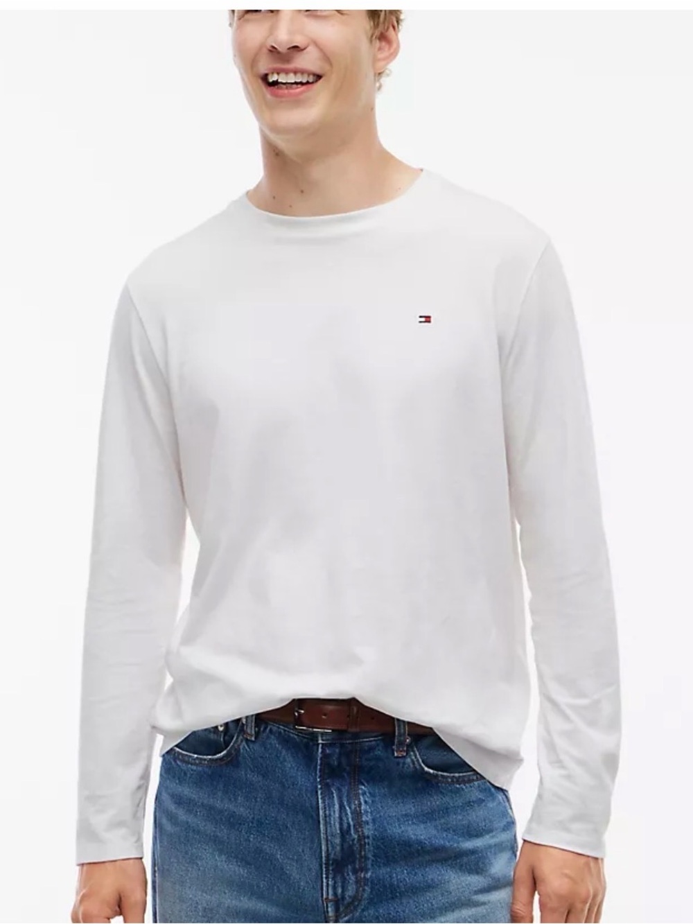 Tommy Hilfiger Men's White Slim Fit Long Sleeve Jersey T-Shirt NWT L